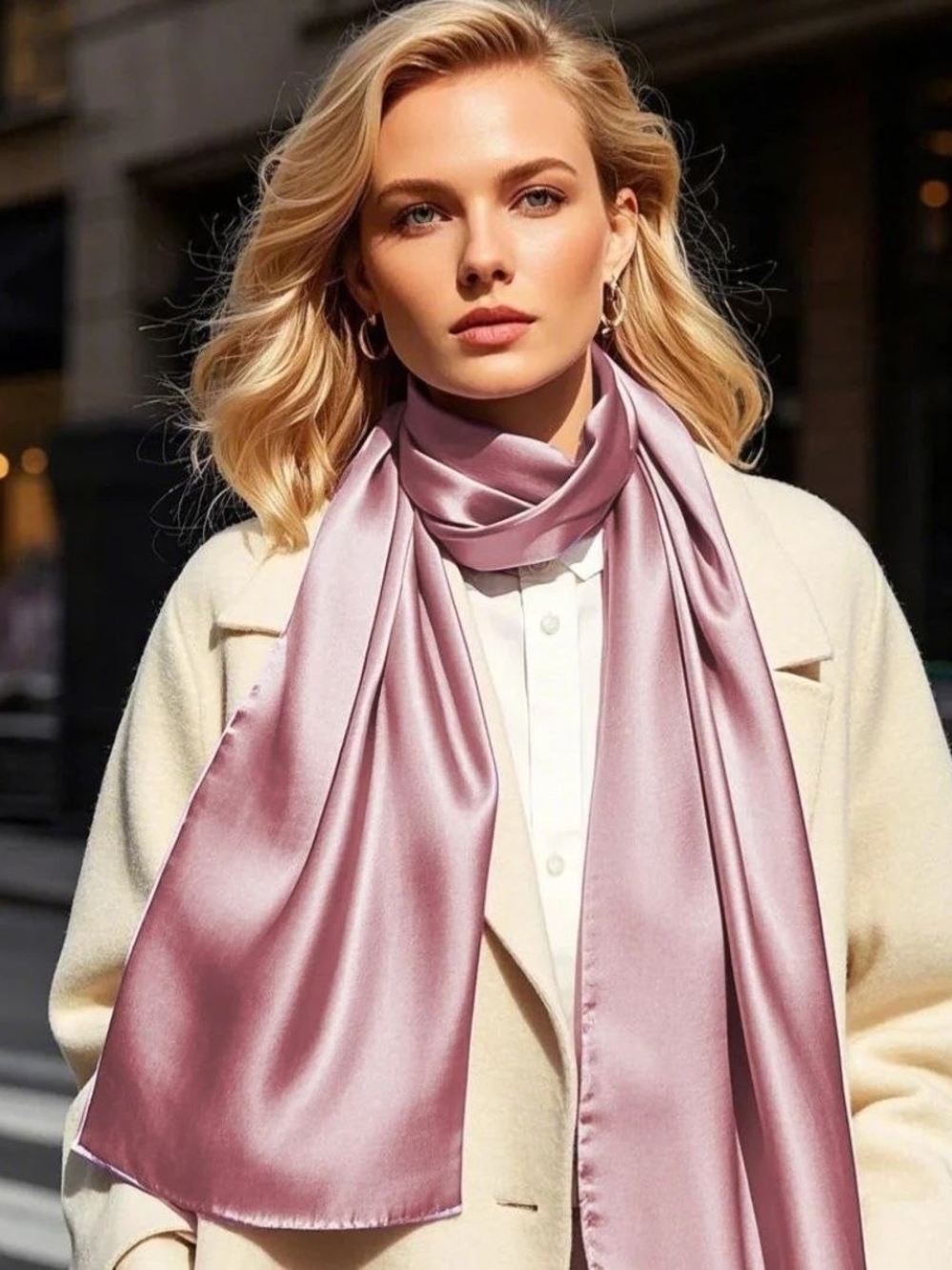 Silk-Look Satin Scarf in Dusty Pink